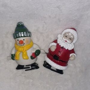 Vintage Wind Up Holiday Christmas Santa Claus & Snowman